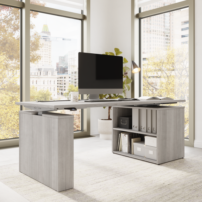 Stratus 72W x 30D Electric Height Adjustable Standing Desk with Bookcase