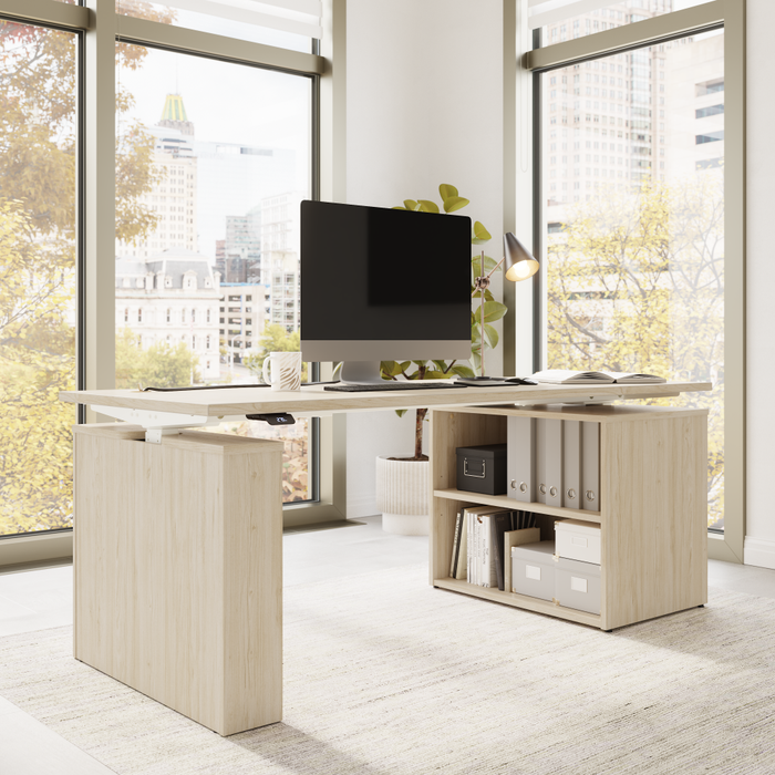Stratus 72W x 30D Electric Height Adjustable Standing Desk with Bookcase