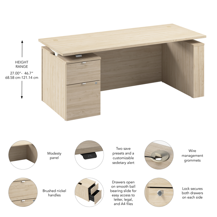 Stratus 72W x 30D Eletric Height Adjustable Standing Desk with File Cabinet