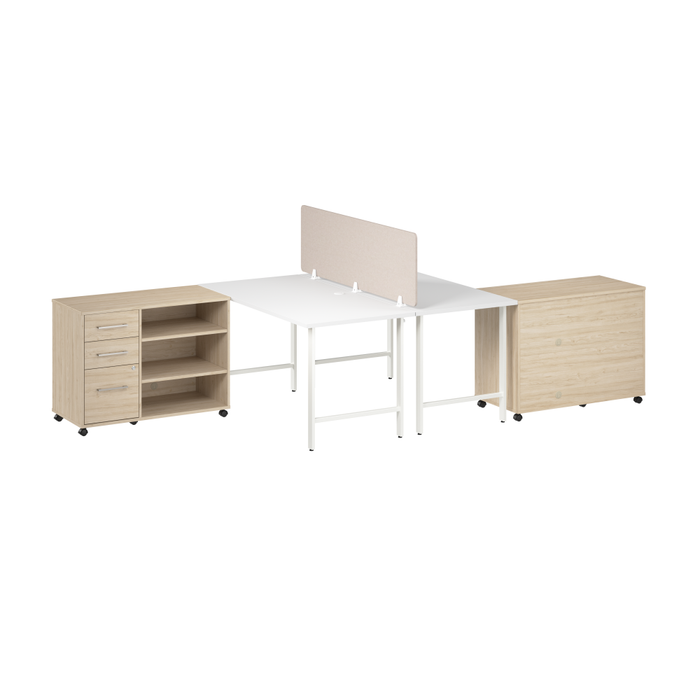 Hustle 2 Person Computer Desk with Mobile Storage Cabinets, Power Grommets, and Privacy Screen