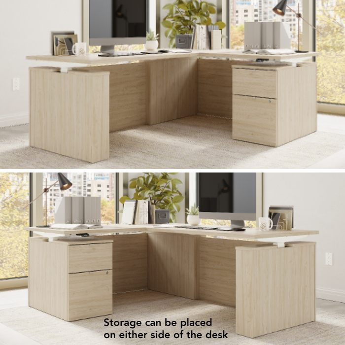 Stratus 60W x 78D Height Adjustable L Shaped Standing Desk with File Cabinet