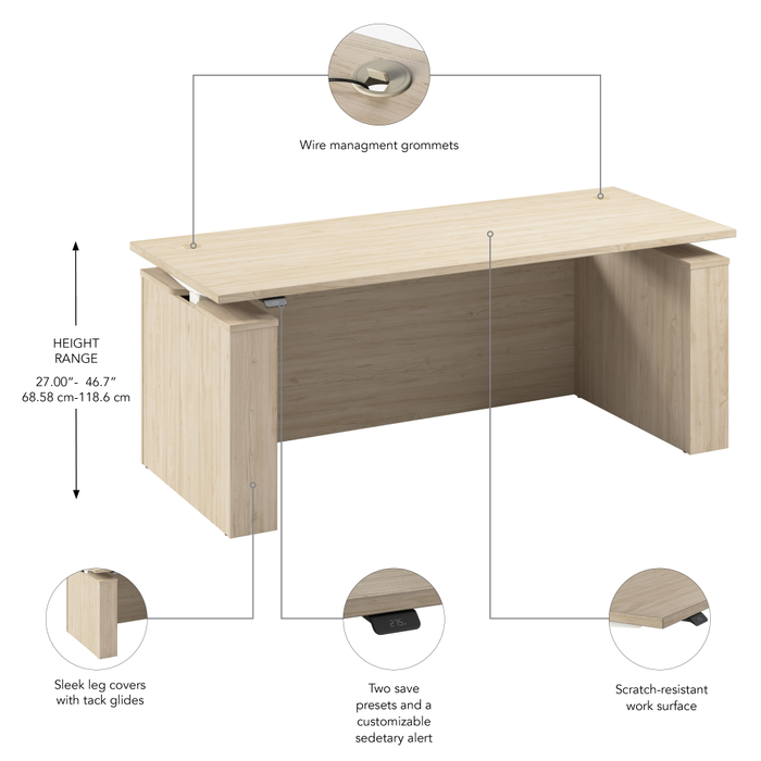 Stratus 72W x 30D Electric Height Adjustable Standing Desk with Modesty Panel