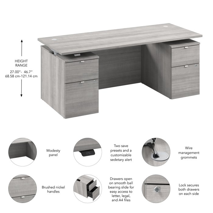 Stratus 72W x 30D Electric Standing Desk with Drawers and Modesty Panel