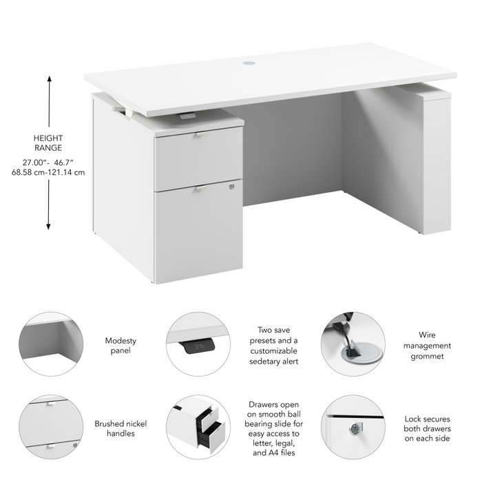 Stratus 60W x 30D Eletric Height Adjustable Standing Desk with File Cabinet