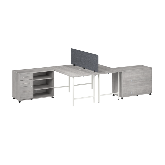 Hustle 2 Person Computer Desk with Mobile Storage Cabinets, Power Grommets, and Privacy Screen