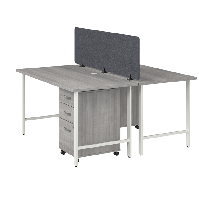 Hustle 2 Person Computer Desk with Mobile File Cabinets, Power Grommets, and Privacy Screen