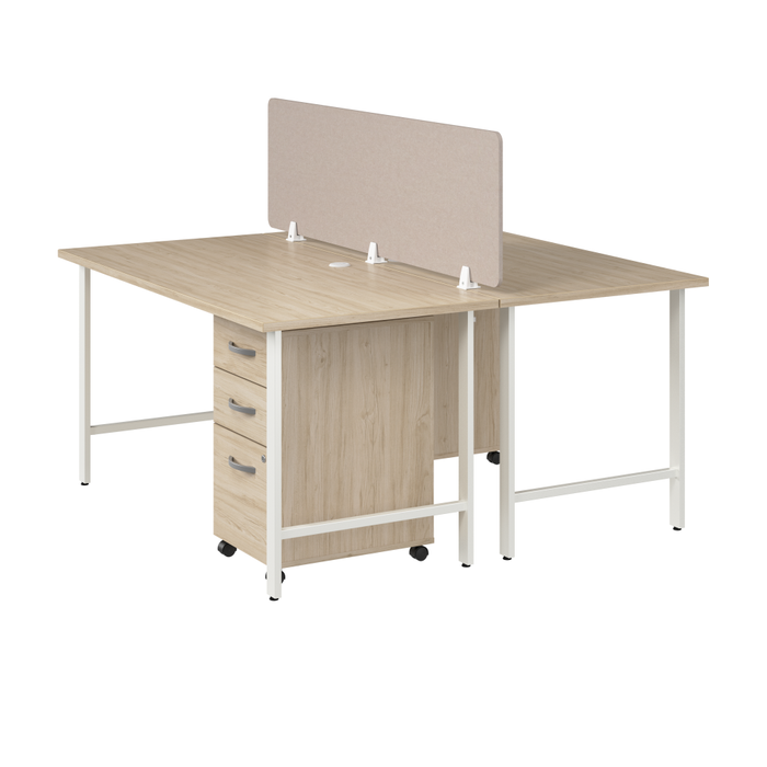 Hustle 2 Person Computer Desk with Mobile File Cabinets, Power Grommets, and Privacy Screen