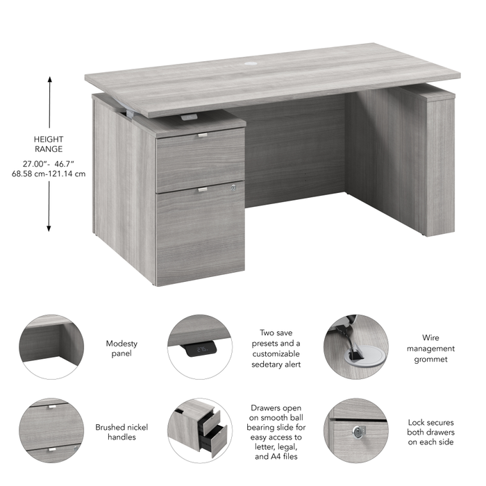 Stratus 60W x 30D Eletric Height Adjustable Standing Desk with File Cabinet