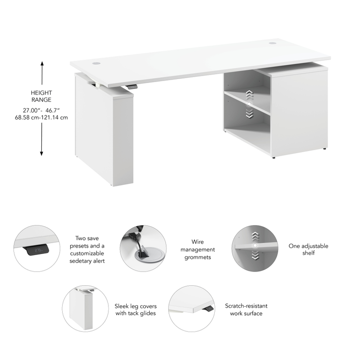 Stratus 72W x 30D Electric Height Adjustable Standing Desk with Bookcase