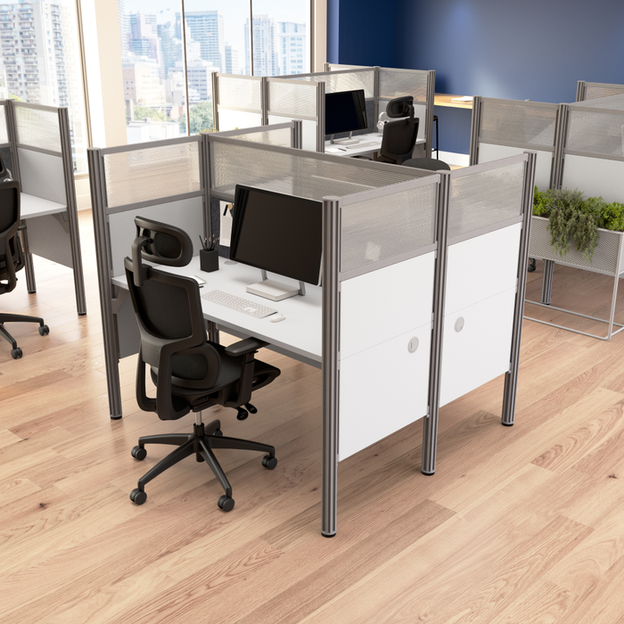 ProBiz 2 Person Office Cubicle Desk with High Privacy Panels and Tackboard