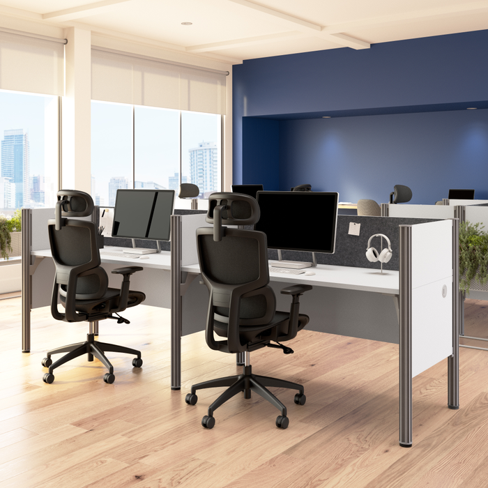 ProBiz Double Cubicle Desk for Office with Low Privacy Panels and Tackboard