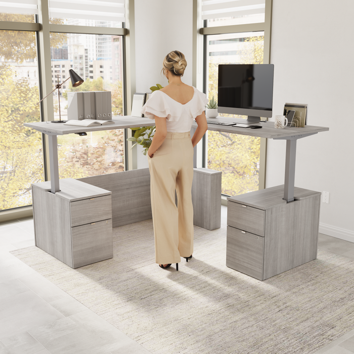Stratus 72W x 78D Height Adjustable L Shaped Standing Desk with Drawers