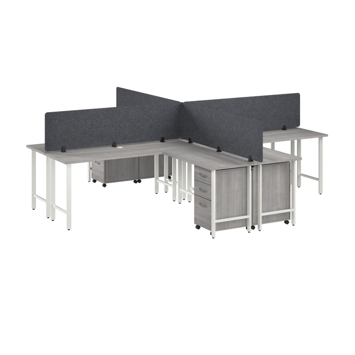 Hustle 4 Person L Shaped Desk with Mobile File Cabinets, Power Grommets, and Privacy Screens