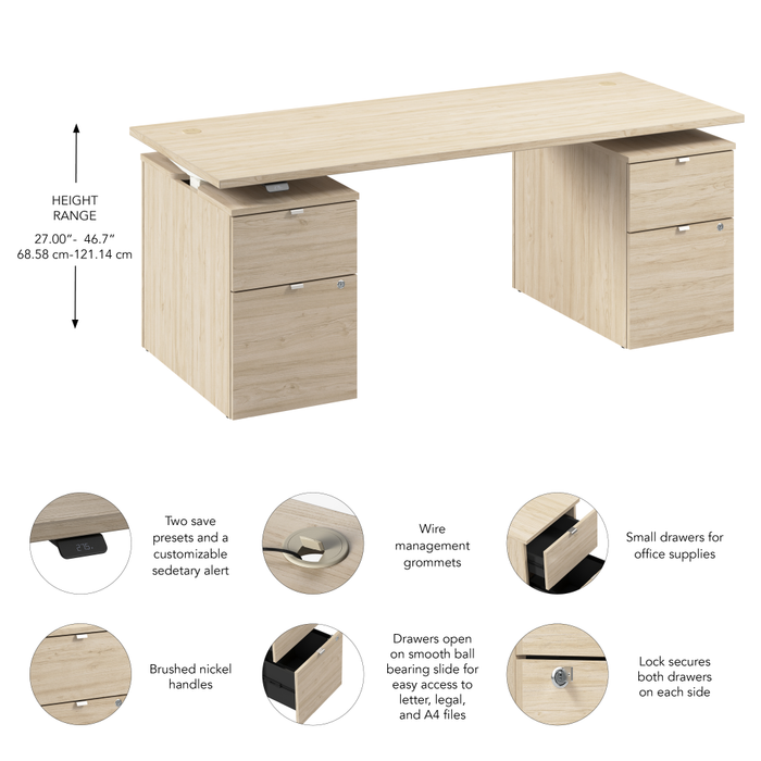Stratus 72W x 30D Electric Height Adjustable Standing Desk with Drawers