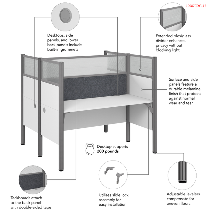 ProBiz 2 Person Office Cubicle Desk with High Privacy Panels and Tackboard