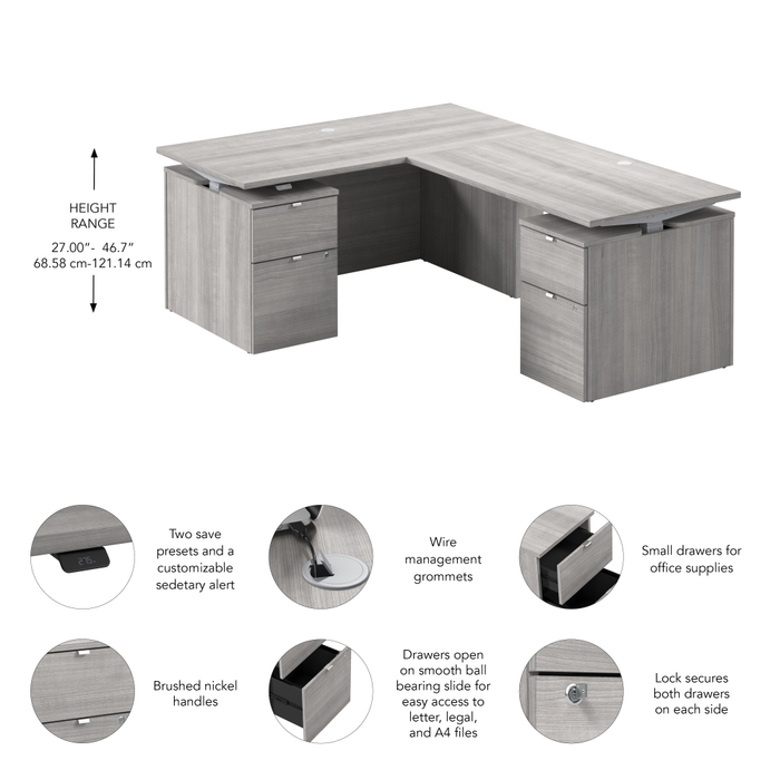Stratus 60W x 78D Height Adjustable L Shaped Standing Desk with Drawers