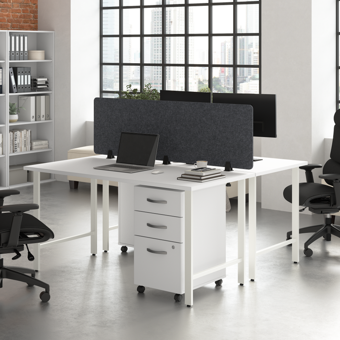 Hustle 2 Person Computer Desk with Mobile File Cabinets, Power Grommets, and Privacy Screen