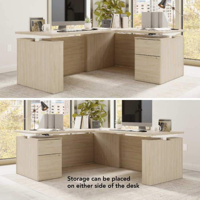 Stratus 72W x 78D Height Adjustable L Shaped Standing Desk with File Cabinet