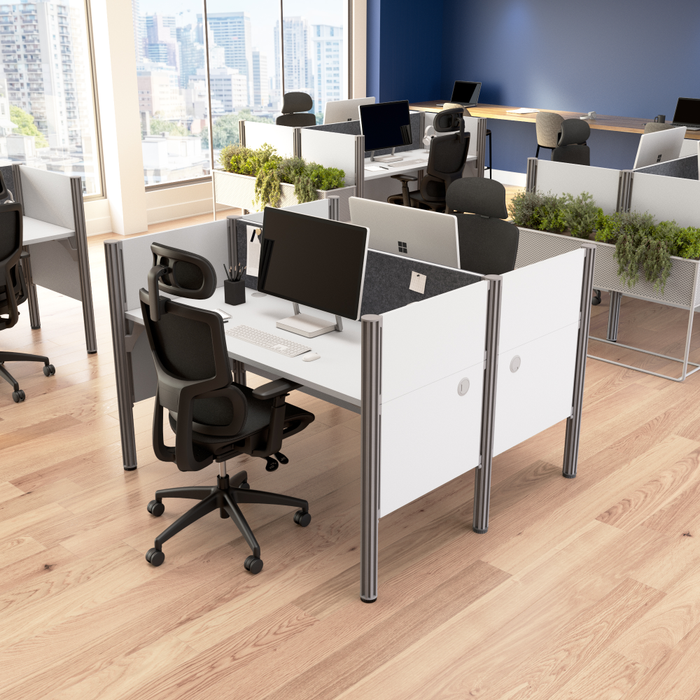 ProBiz 2 Person Office Cubicle Desk with Low Privacy Panels and Tackboard