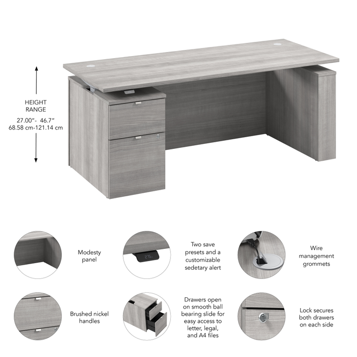 Stratus 72W x 30D Eletric Height Adjustable Standing Desk with File Cabinet