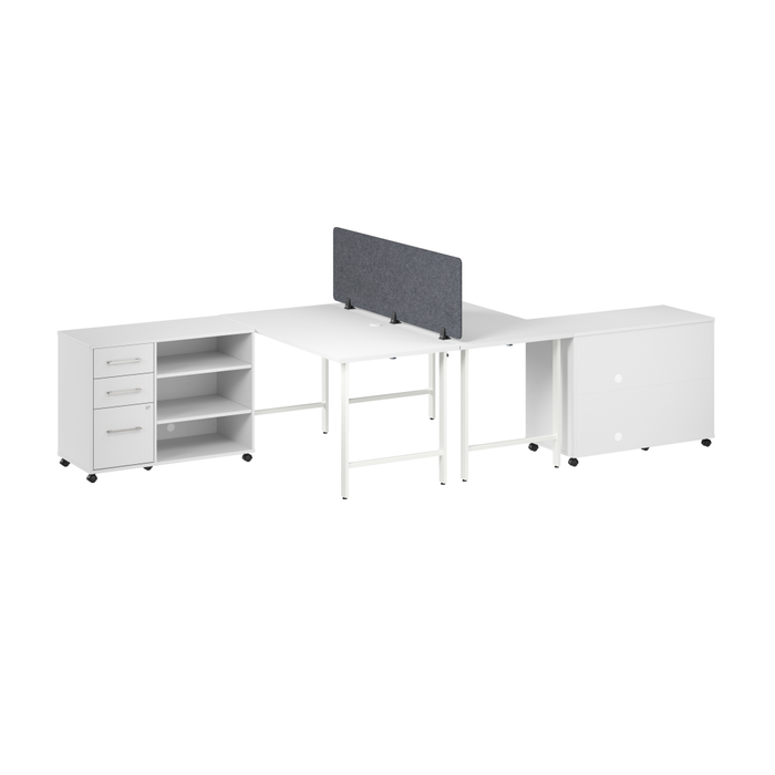 Hustle 2 Person Computer Desk with Mobile Storage Cabinets, Power Grommets, and Privacy Screen