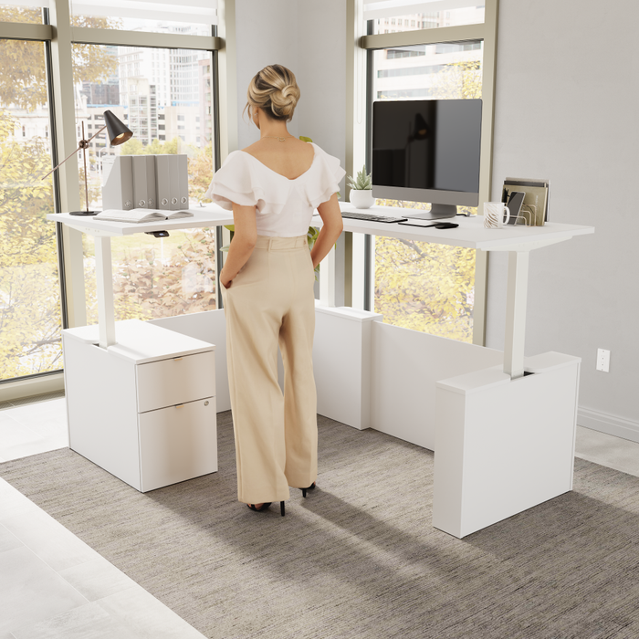 Stratus 60W x 78D Height Adjustable L Shaped Standing Desk with File Cabinet