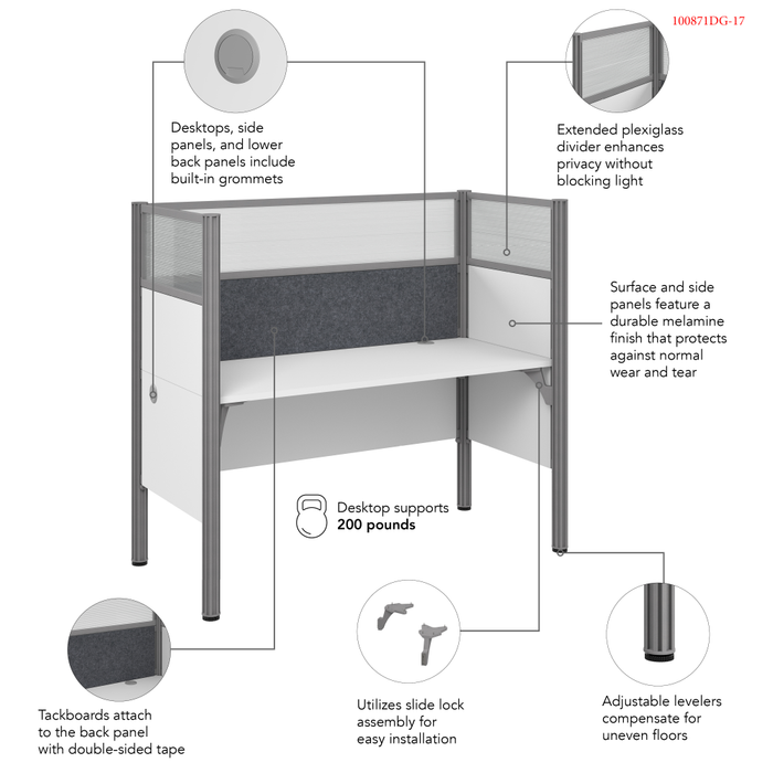 ProBiz Single Cubicle Desk for Office with High Privacy Panels and Tackboard