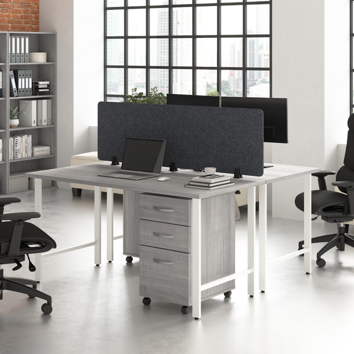 Hustle 2 Person Computer Desk with Mobile File Cabinets, Power Grommets, and Privacy Screen