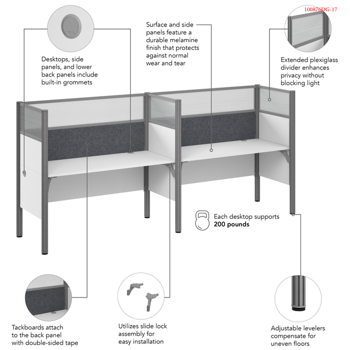 ProBiz 4 Person Office Cubicle Desk with High Privacy Panels and Tackboard