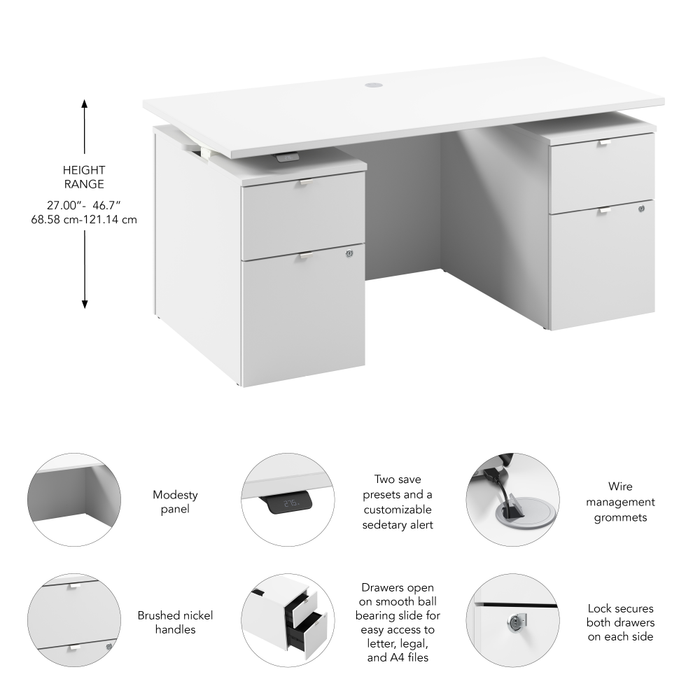 Stratus 60W x 30D Electric Standing Desk with Drawers and Modesty Panel