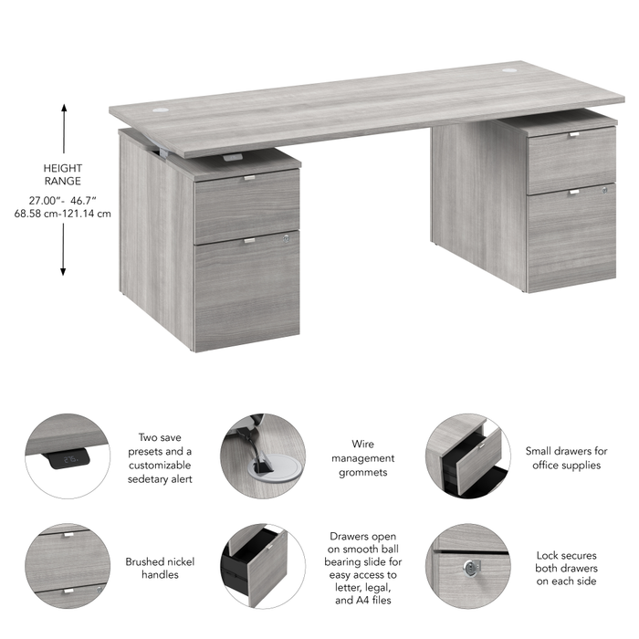 Stratus 72W x 30D Electric Height Adjustable Standing Desk with Drawers