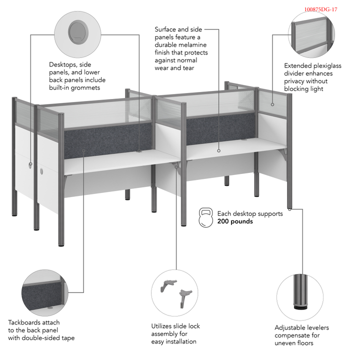 ProBiz Double Cubicle Desk for Office with High Privacy Panels and Tackboard