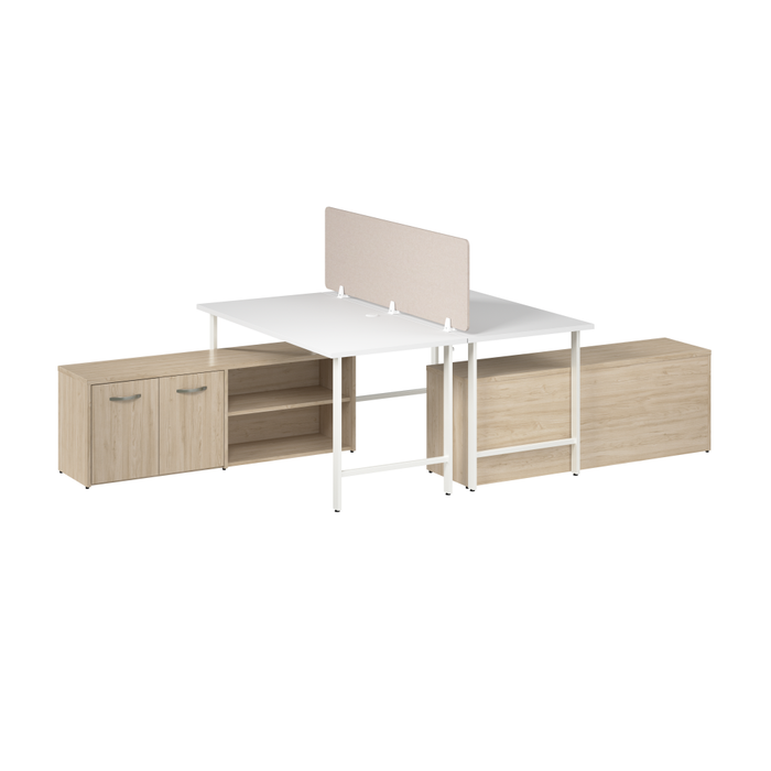 Hustle 2 Person Computer Desk with Low Storage Cabinets, Power Grommets, and Privacy Screen