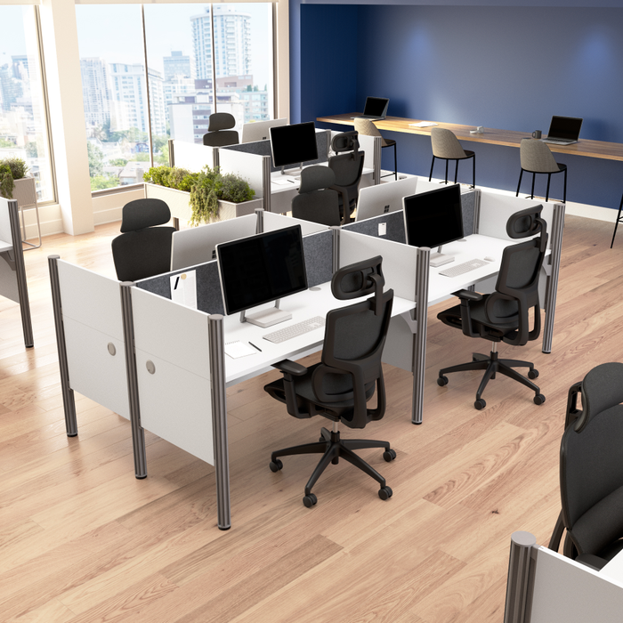 ProBiz 4 Person Office Cubicle Desk with Low Privacy Panels and Tackboard