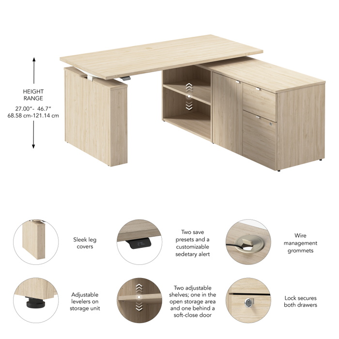 Stratus 60W x 30D Electric Height Adjustable Standing Desk with Storage