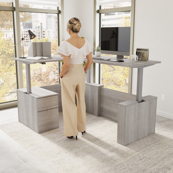 Stratus 60W x 78D Height Adjustable L Shaped Standing Desk with File Cabinet