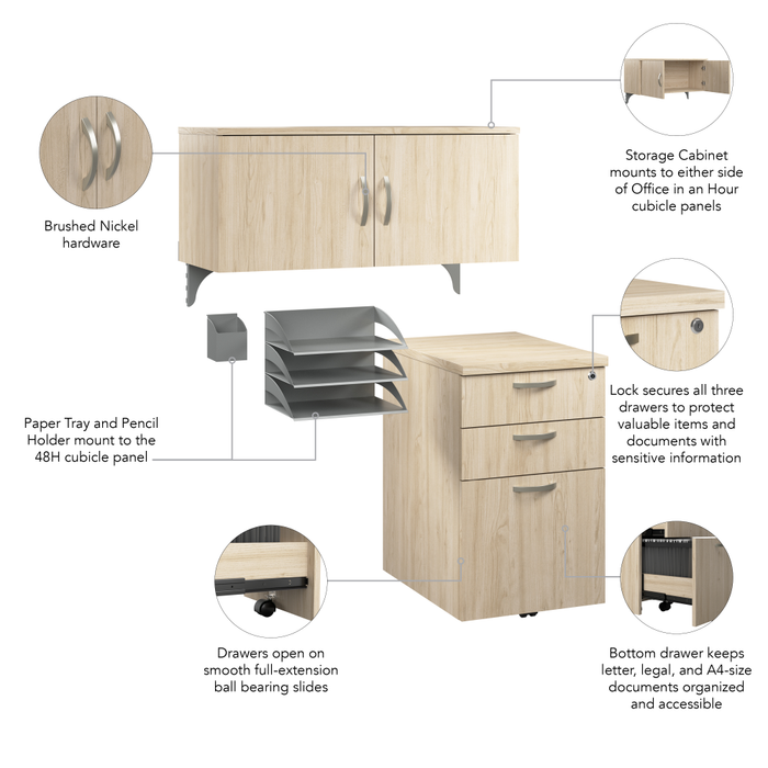 Office in an Hour Cubicle Storage Hutch with Paper Trays and Pencil Holder