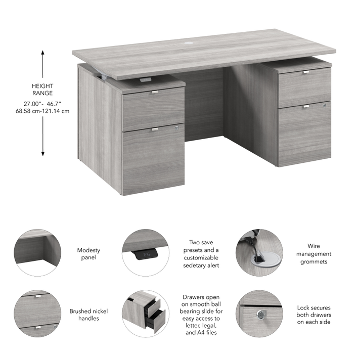 Stratus 60W x 30D Electric Standing Desk with Drawers and Modesty Panel