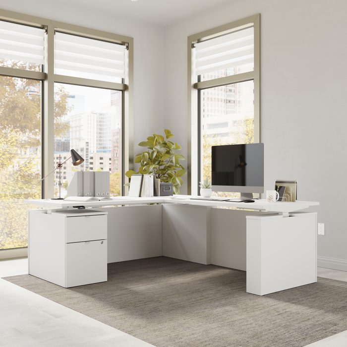 Stratus 72W x 78D Height Adjustable L Shaped Standing Desk with File Cabinet