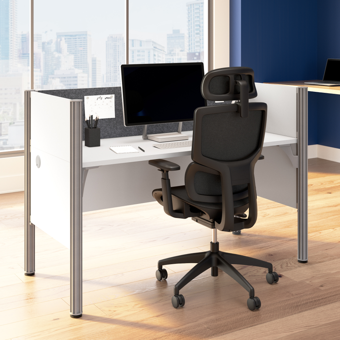 ProBiz Single Cubicle Desk for Office with Low Privacy Panels and Tackboard