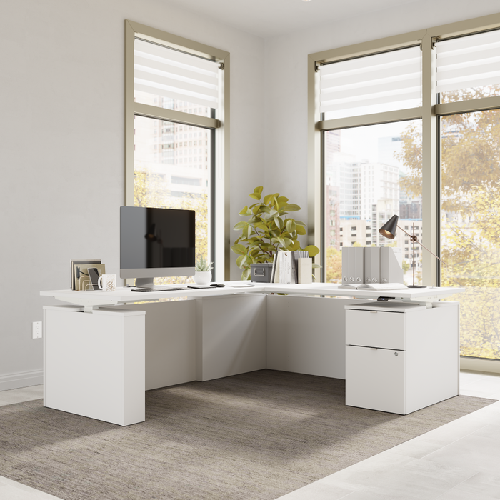 Stratus 72W x 78D Height Adjustable L Shaped Standing Desk with File Cabinet