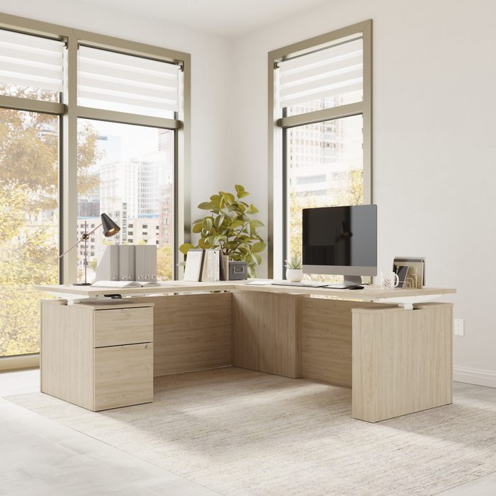 Stratus 72W x 78D Height Adjustable L Shaped Standing Desk with File Cabinet