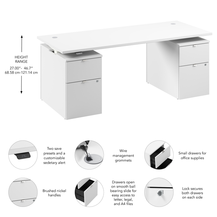 Stratus 72W x 30D Electric Height Adjustable Standing Desk with Drawers