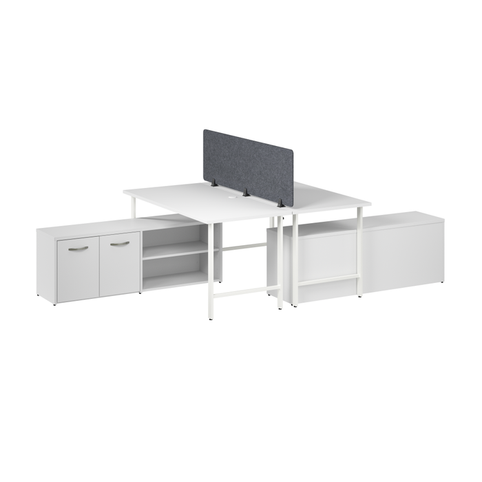 Hustle 2 Person Computer Desk with Low Storage Cabinets, Power Grommets, and Privacy Screen