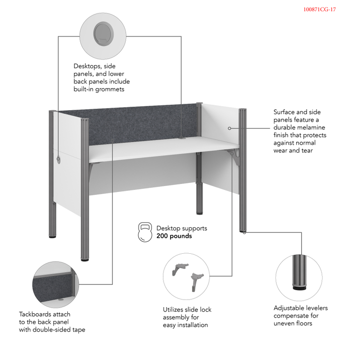 ProBiz Single Cubicle Desk for Office with Low Privacy Panels and Tackboard