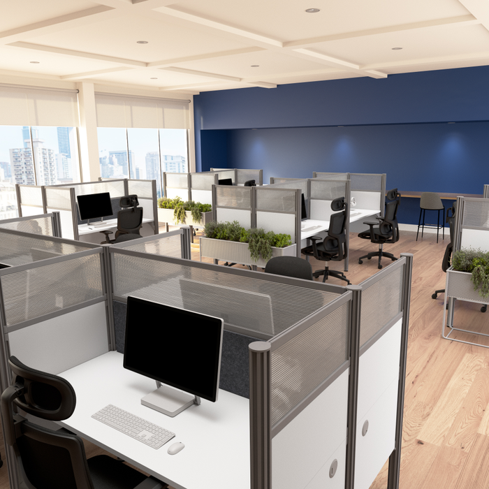 ProBiz 4 Person Office Cubicle Desk with High Privacy Panels and Tackboard