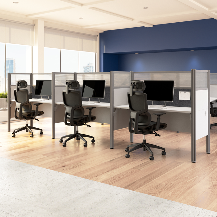 ProBiz 3 Person Office Cubicle Desk with High Privacy Panels and Tackboard