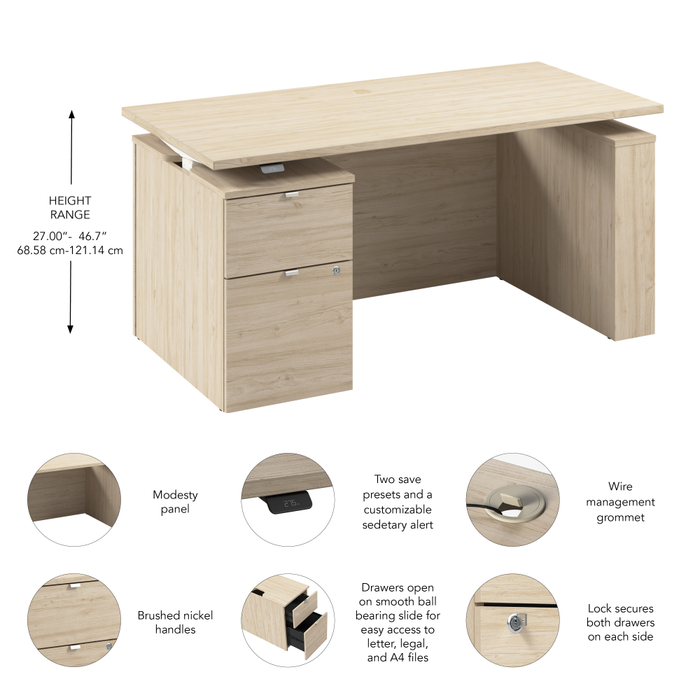 Stratus 60W x 30D Eletric Height Adjustable Standing Desk with File Cabinet
