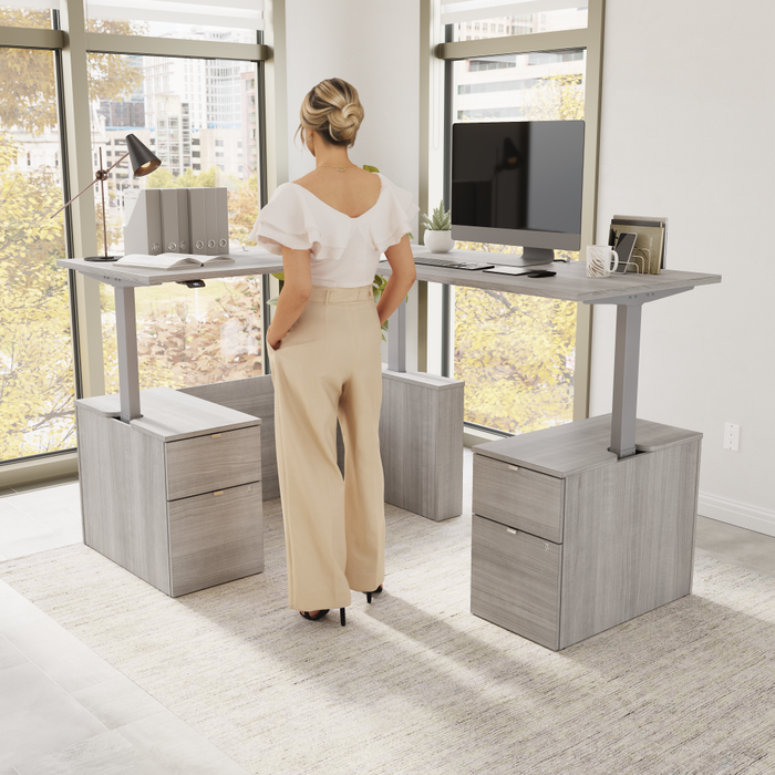 Stratus 60W x 78D Height Adjustable L Shaped Standing Desk with Drawers