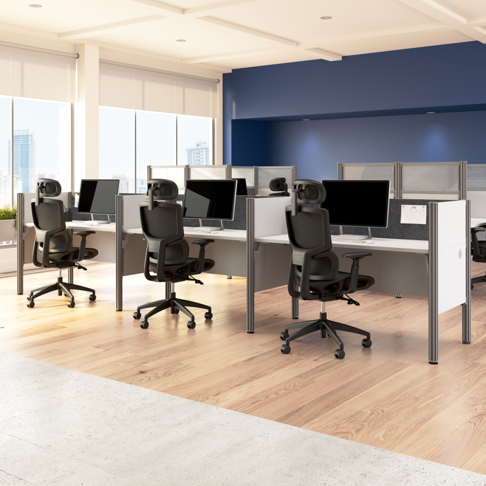 ProBiz 3 Person Office Cubicle Desk with Low Privacy Panels and Tackboard